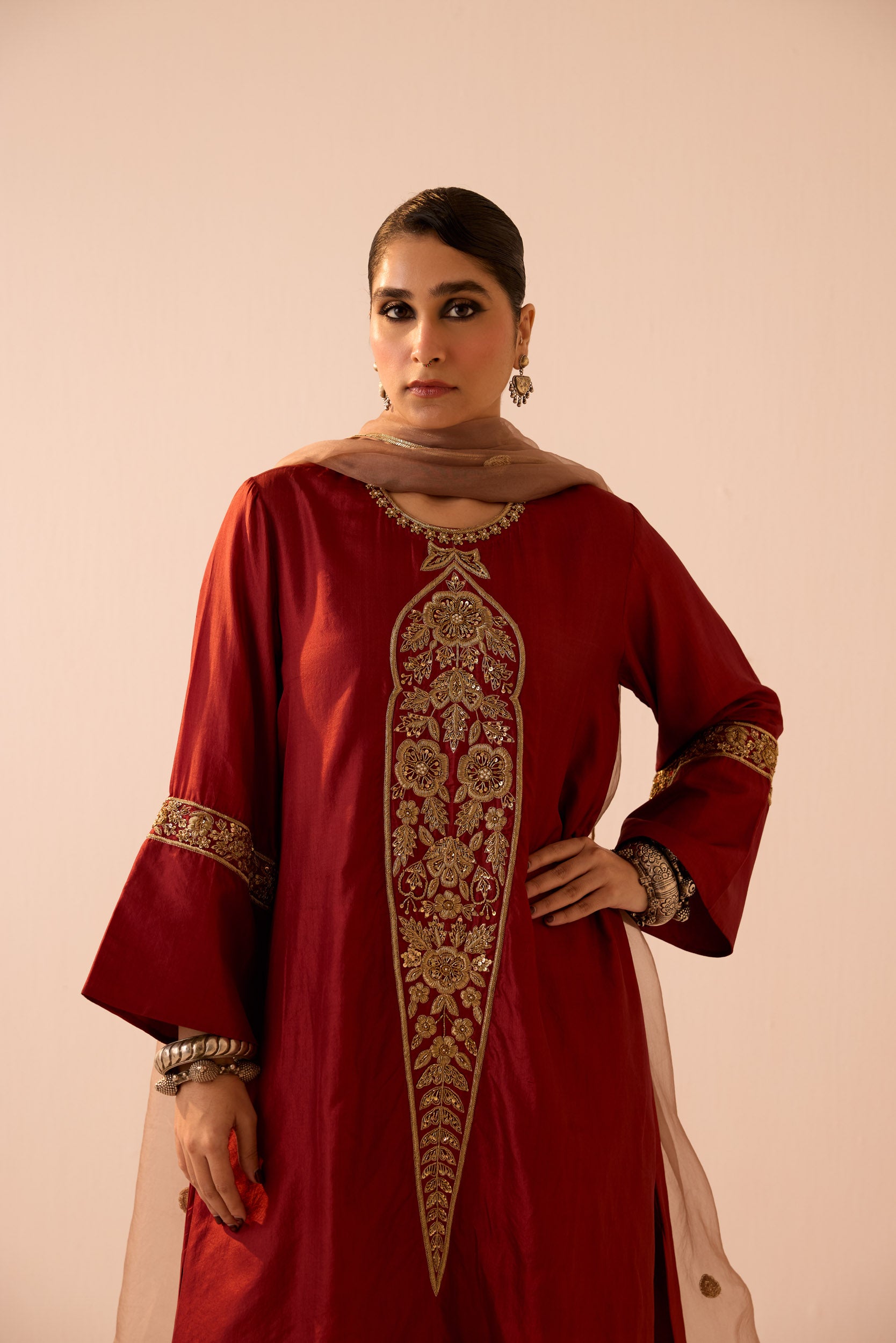 MAROON A LINE KURTA SET