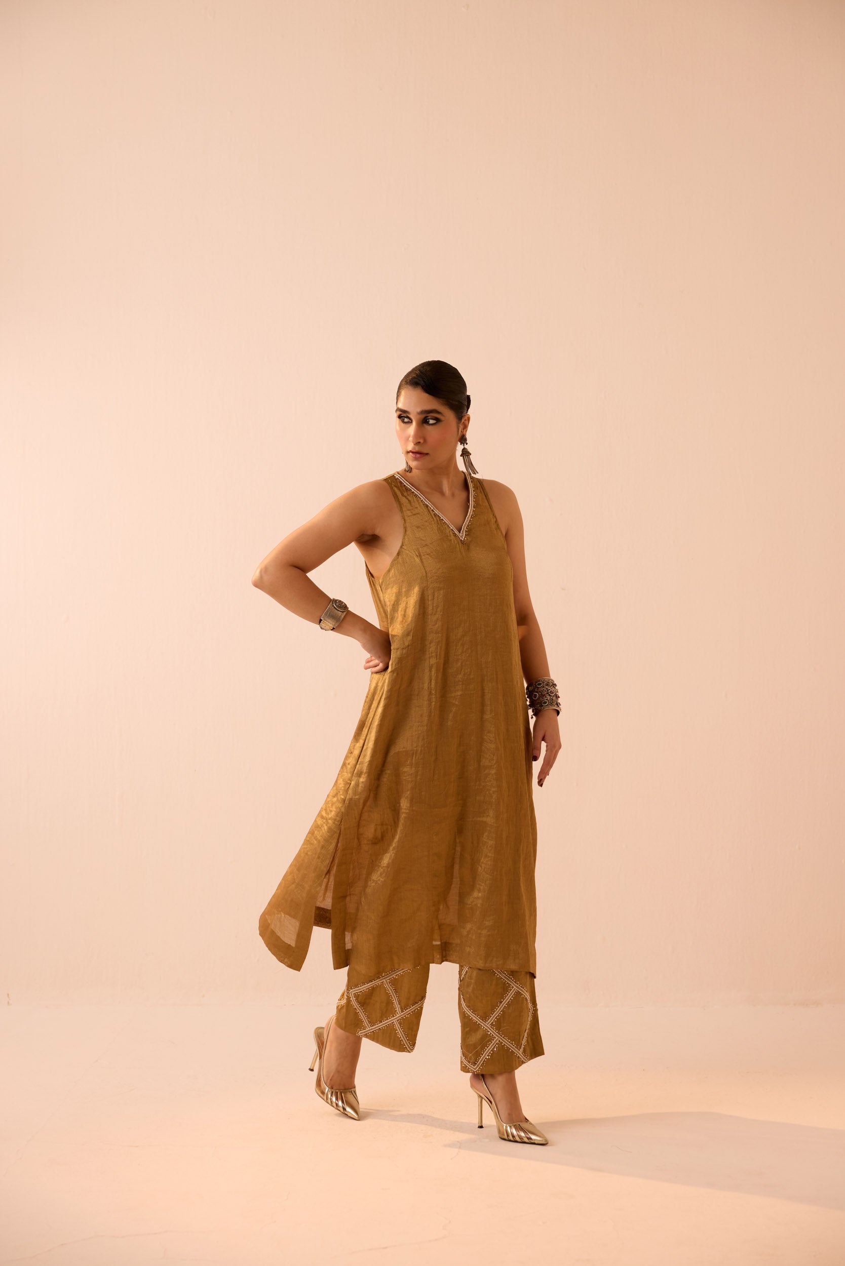 GOLD TISSUE KURTA SET