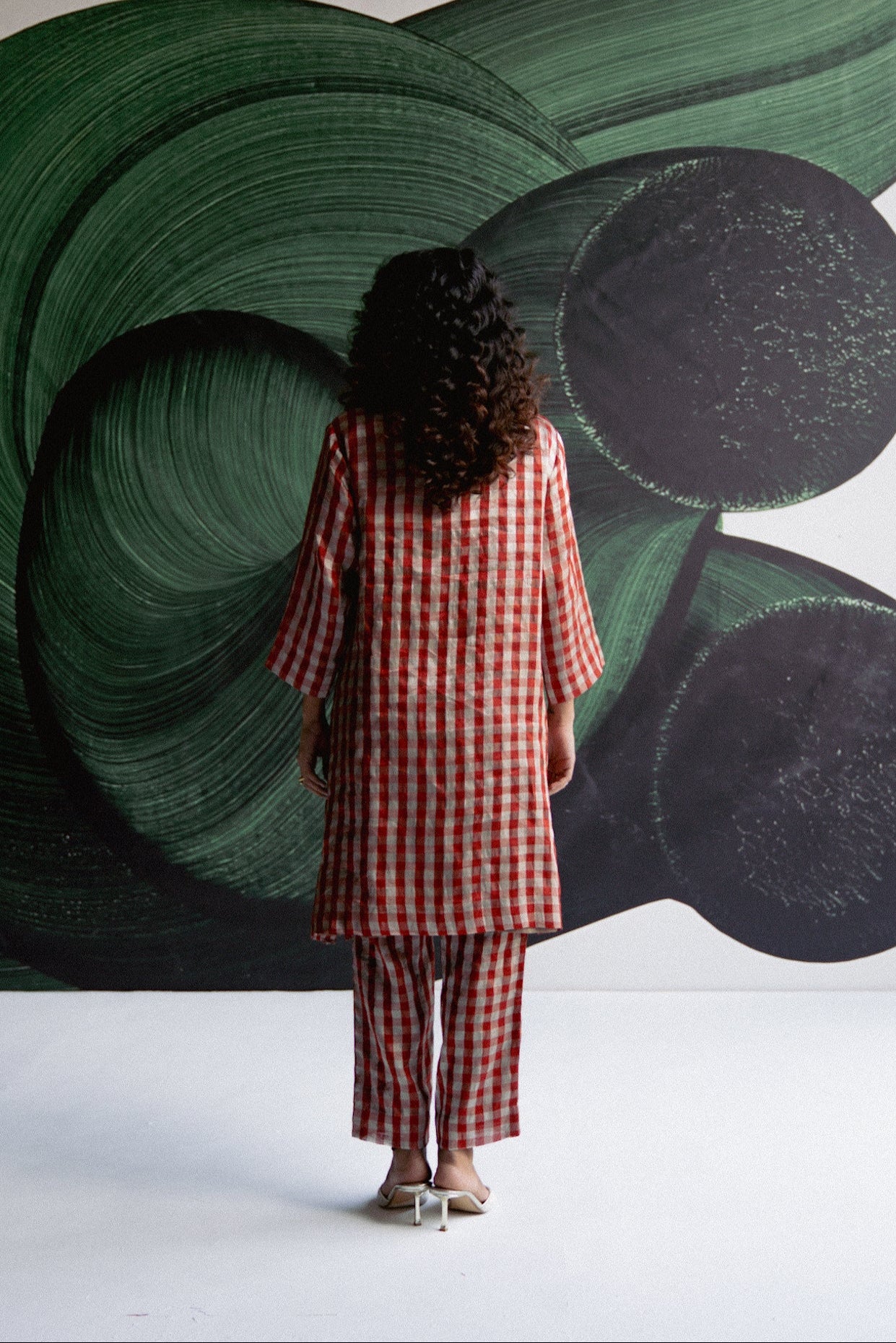 Red Check Kurta Set