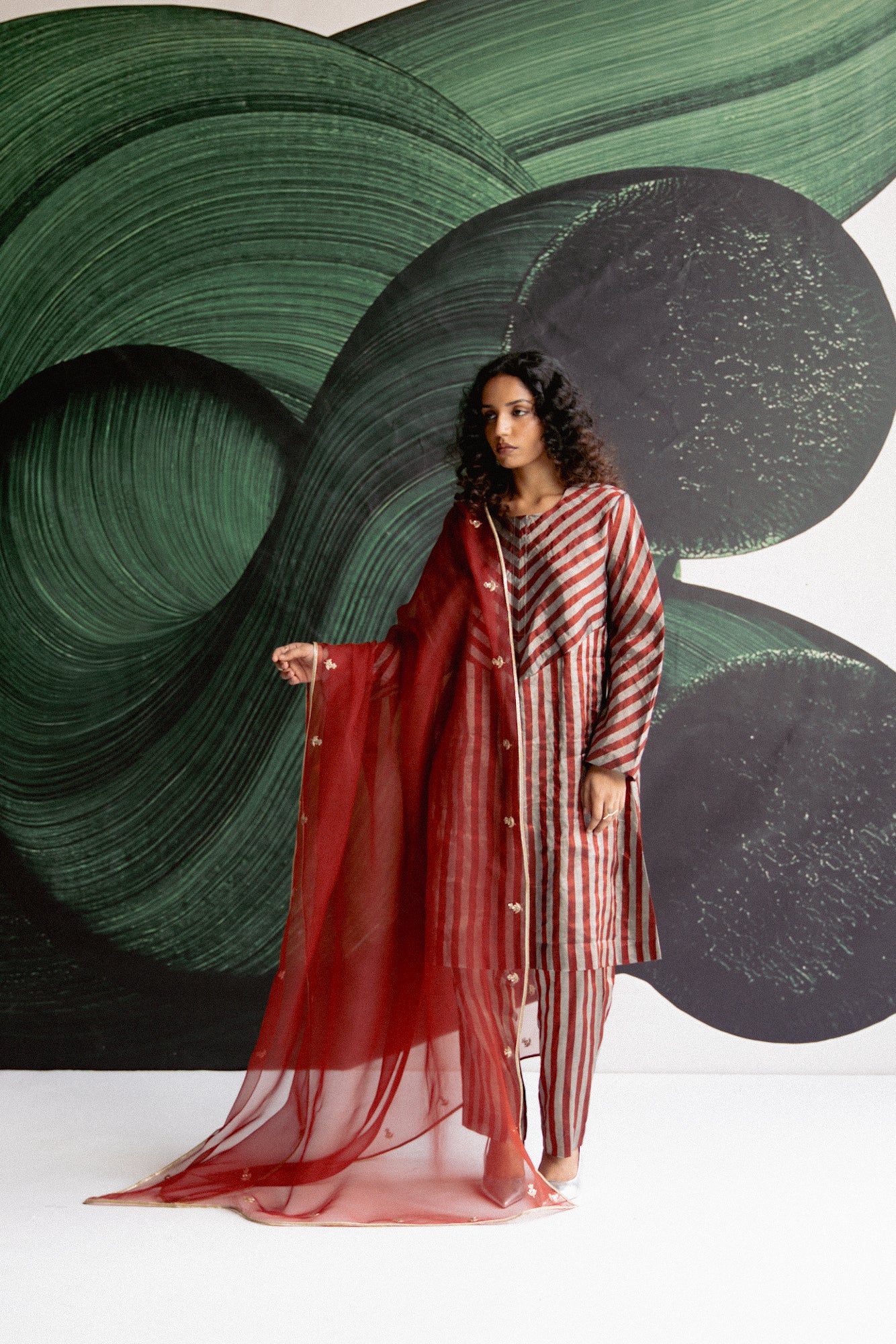 Maroon Stripes Kurta Set