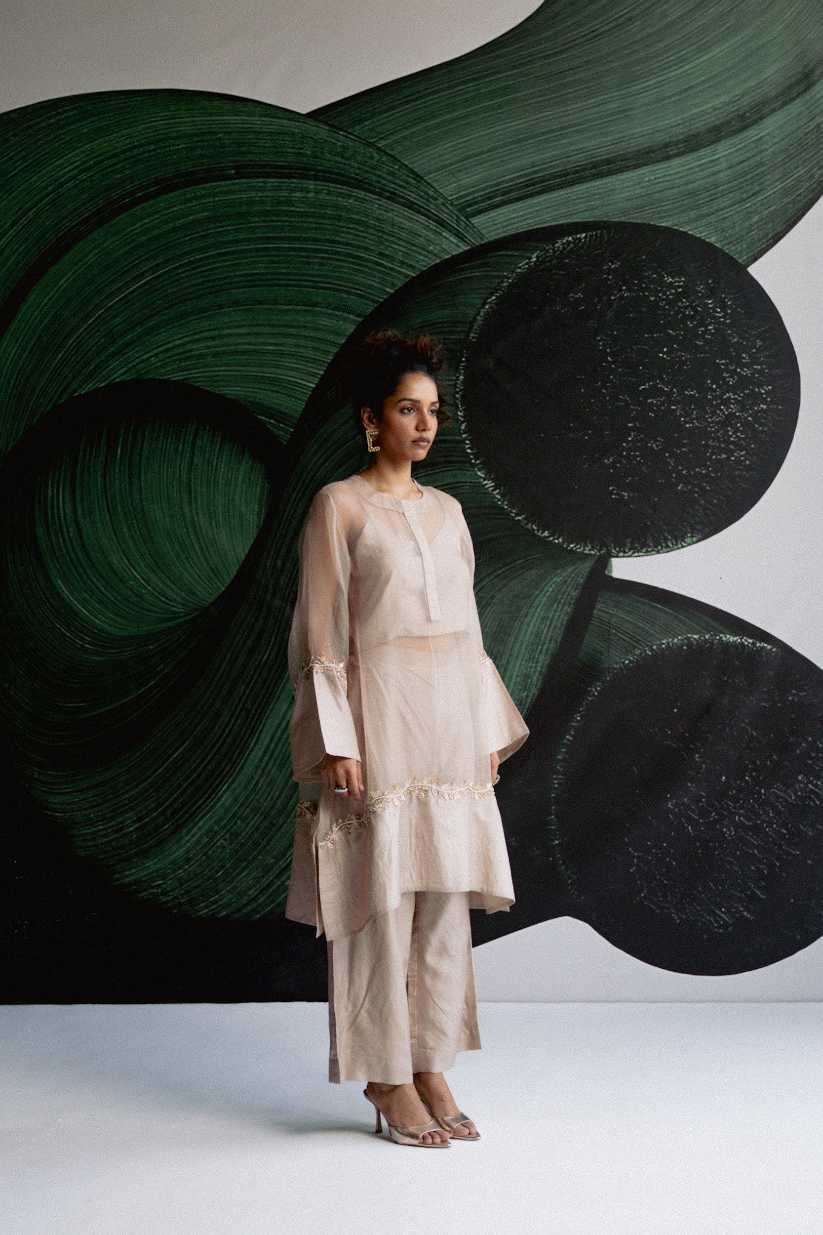 SOFT BEIGE A LINE KURTA SET