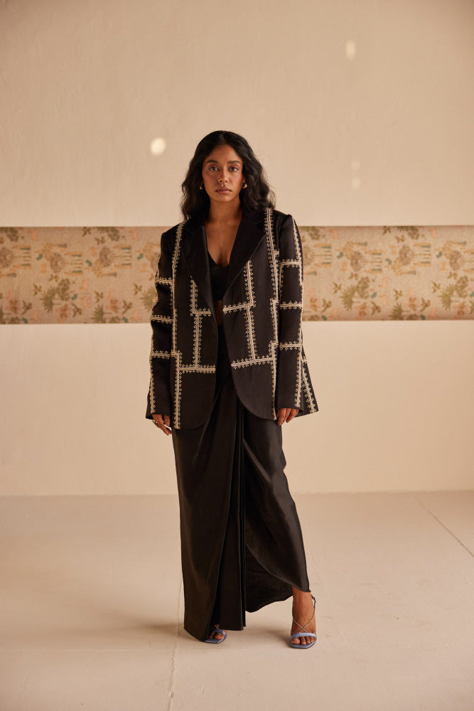 Black Blazer with Dhoti Skirt - XS - Suit