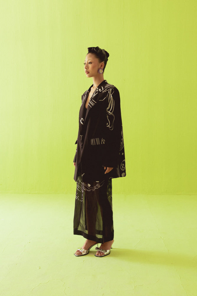 BLACK BLAZER WITH SHEER SKIRT - blazer set