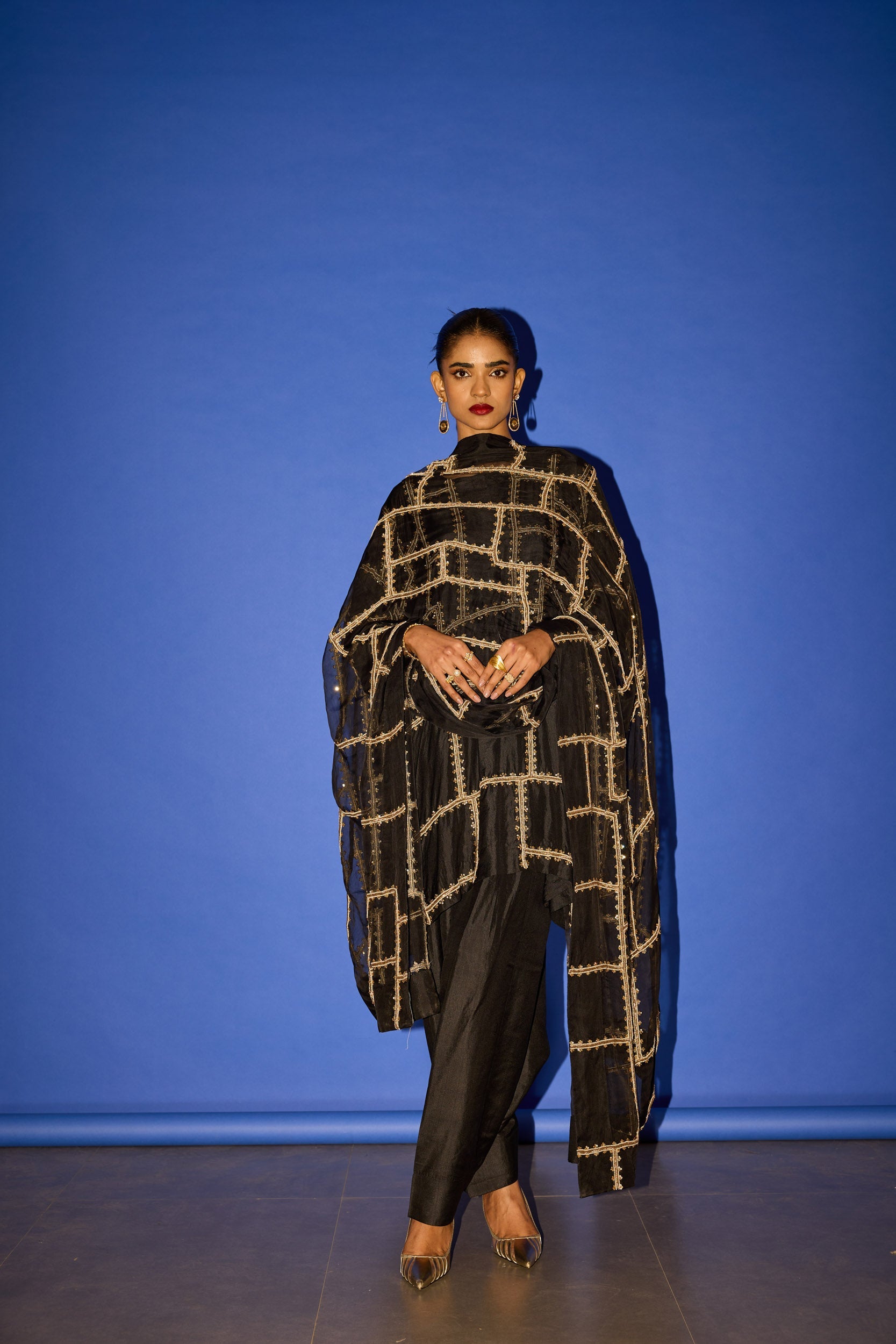 Black Line work Dupatta - Dupatta