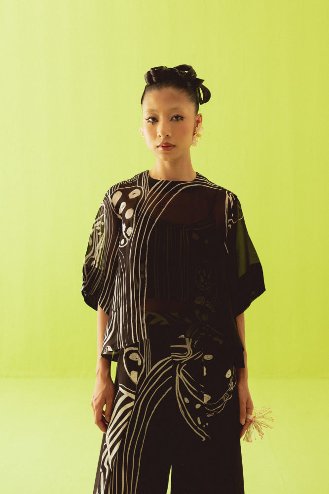 BLACK SHEER TOP WITH PALAZZOS - kurta set