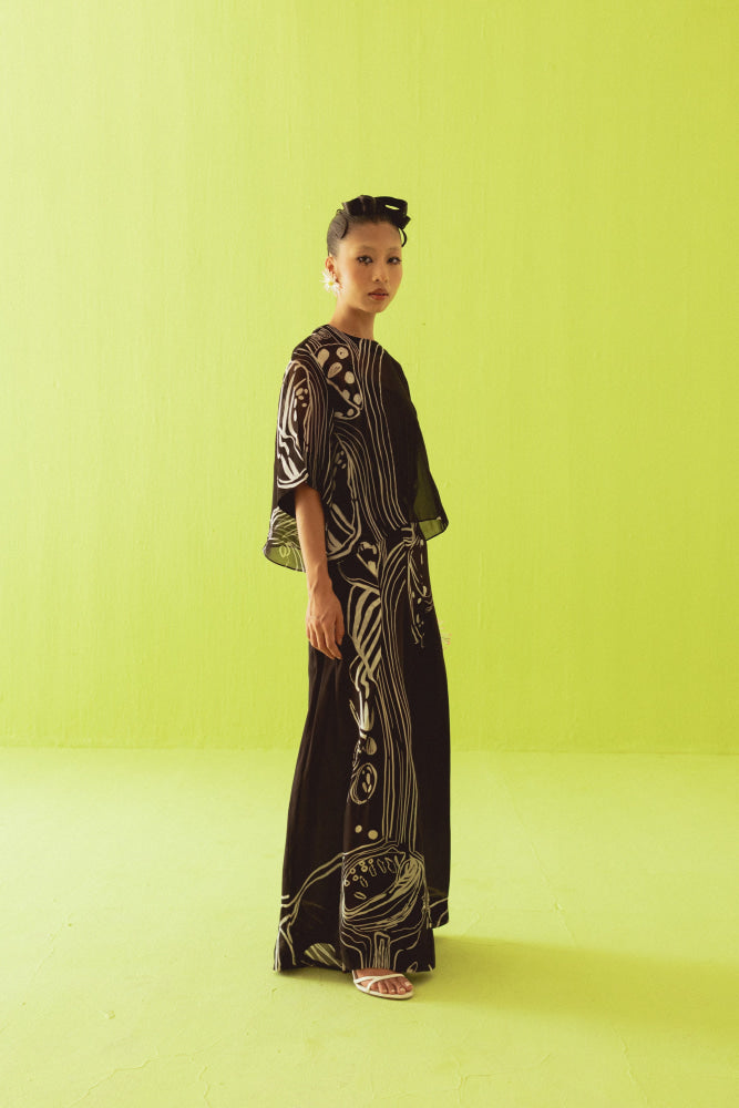BLACK SHEER TOP WITH PALAZZOS - kurta set