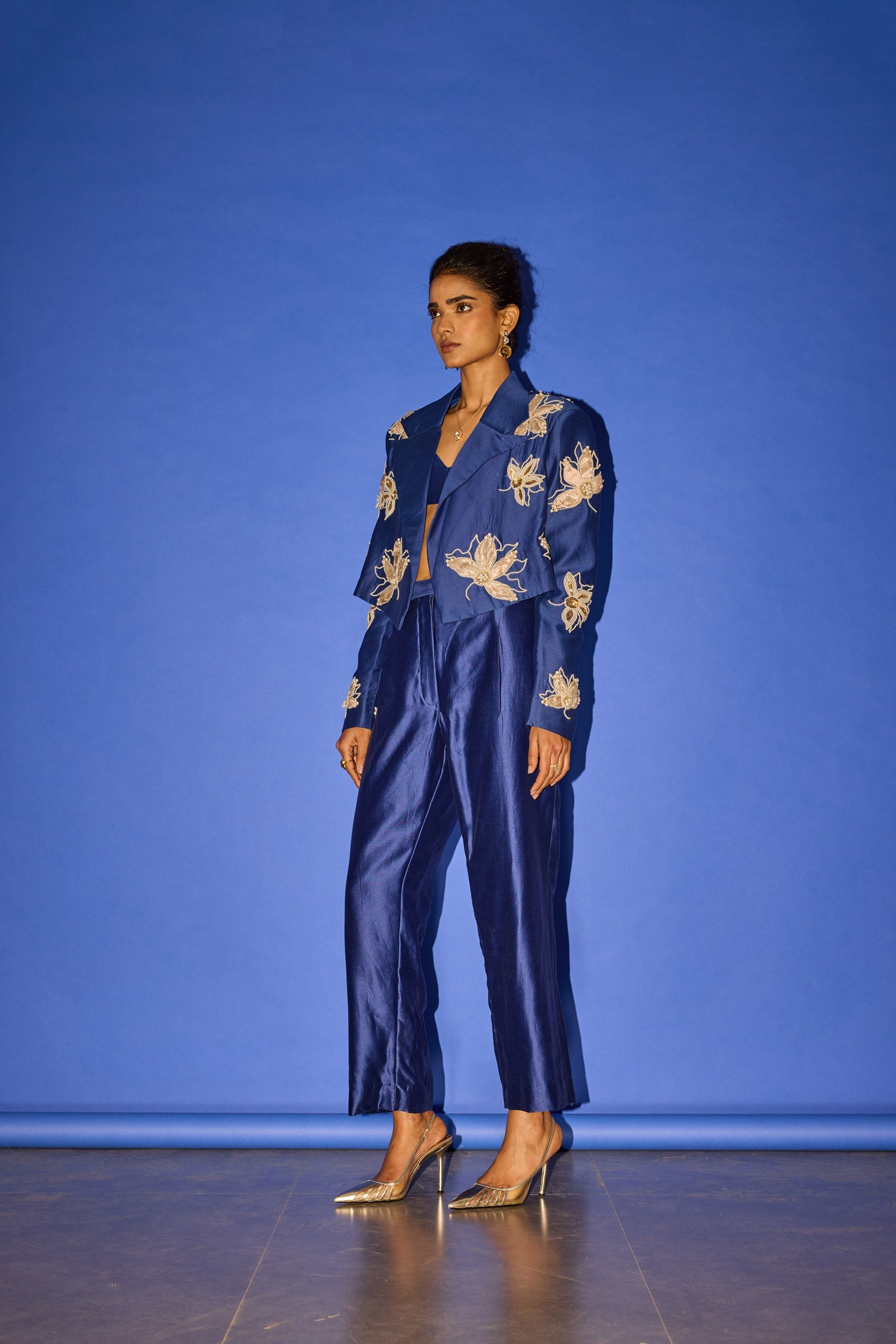 Blue Crop Blazer Set - blazer set