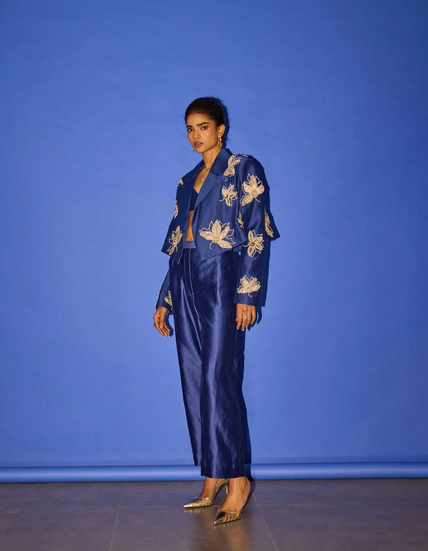 Blue Crop Blazer Set - blazer set