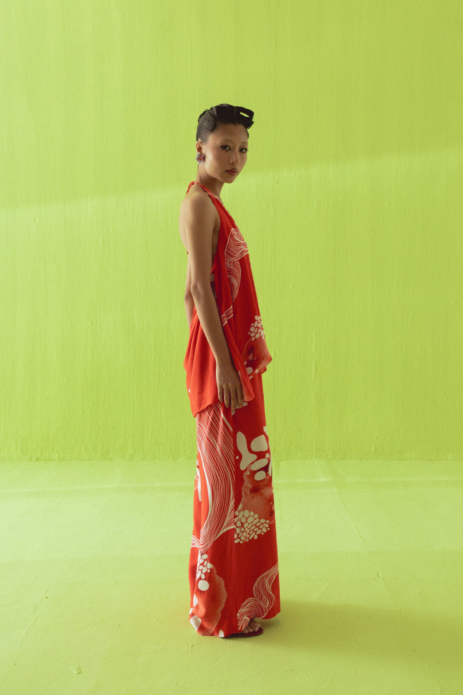 BRIGHT RED HALTER SET - coord set