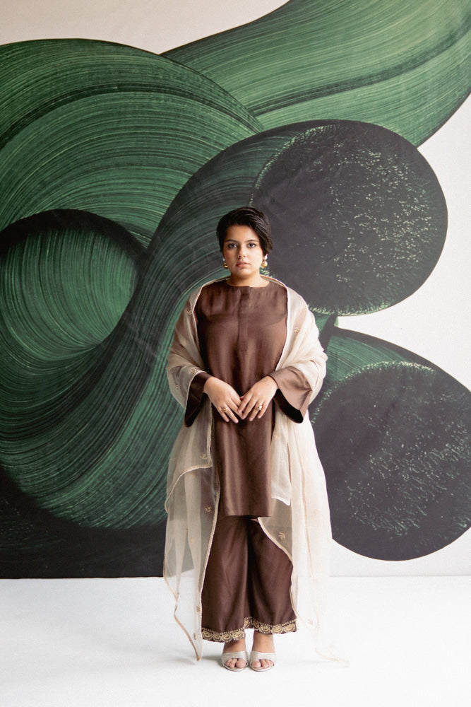 BROWN A LINE KURTA SET - XS - kurta set