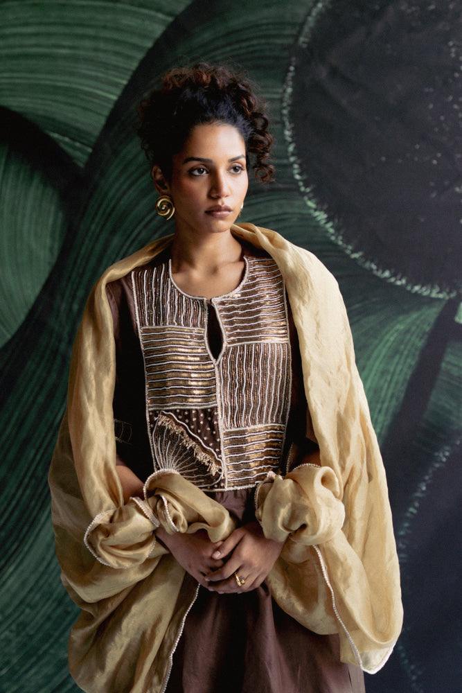 BROWN AND GOLD KURTA SET - kurta set