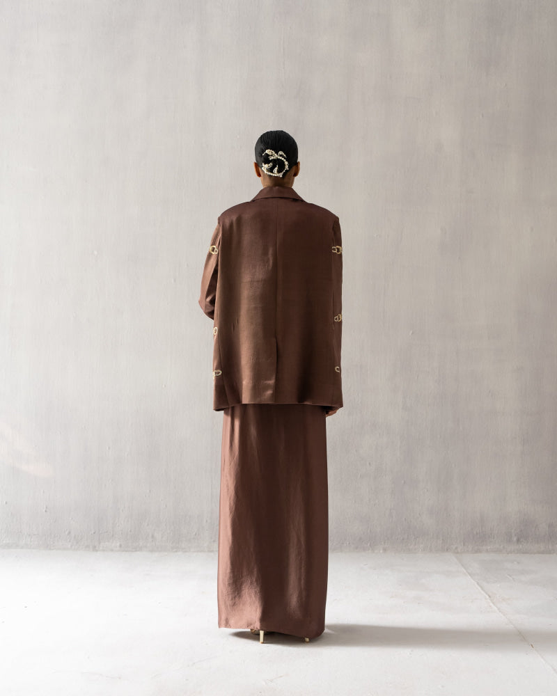 Brown Blazer with Skirt - Suit