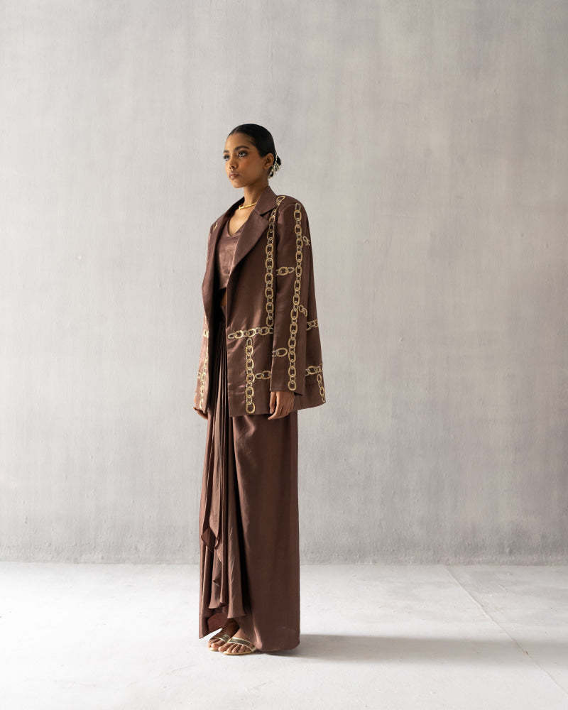 Brown Blazer with Skirt - Suit