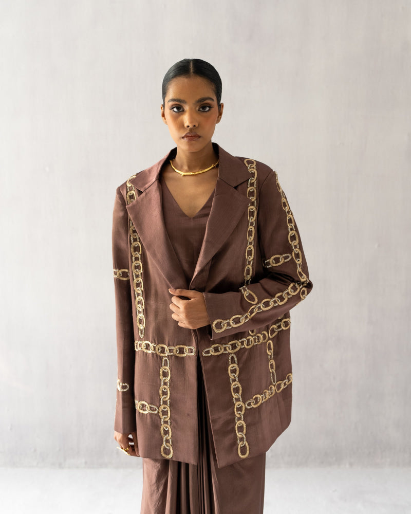 Brown Blazer with Skirt - XS - Suit