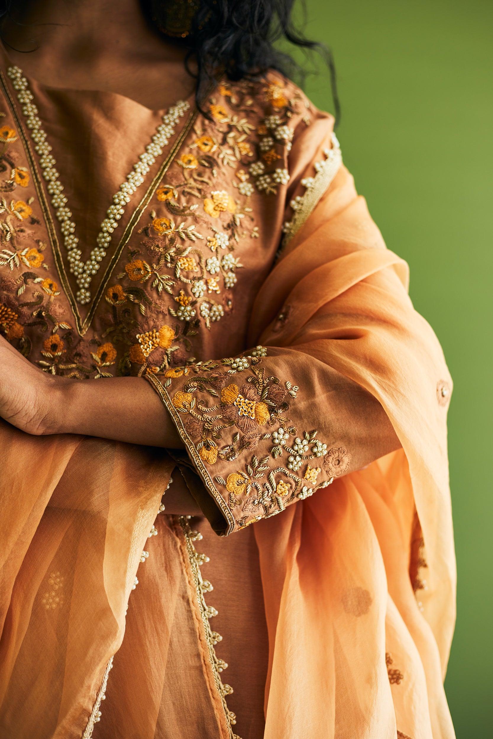 BROWN CHANDERI SUIT - Esha Arora