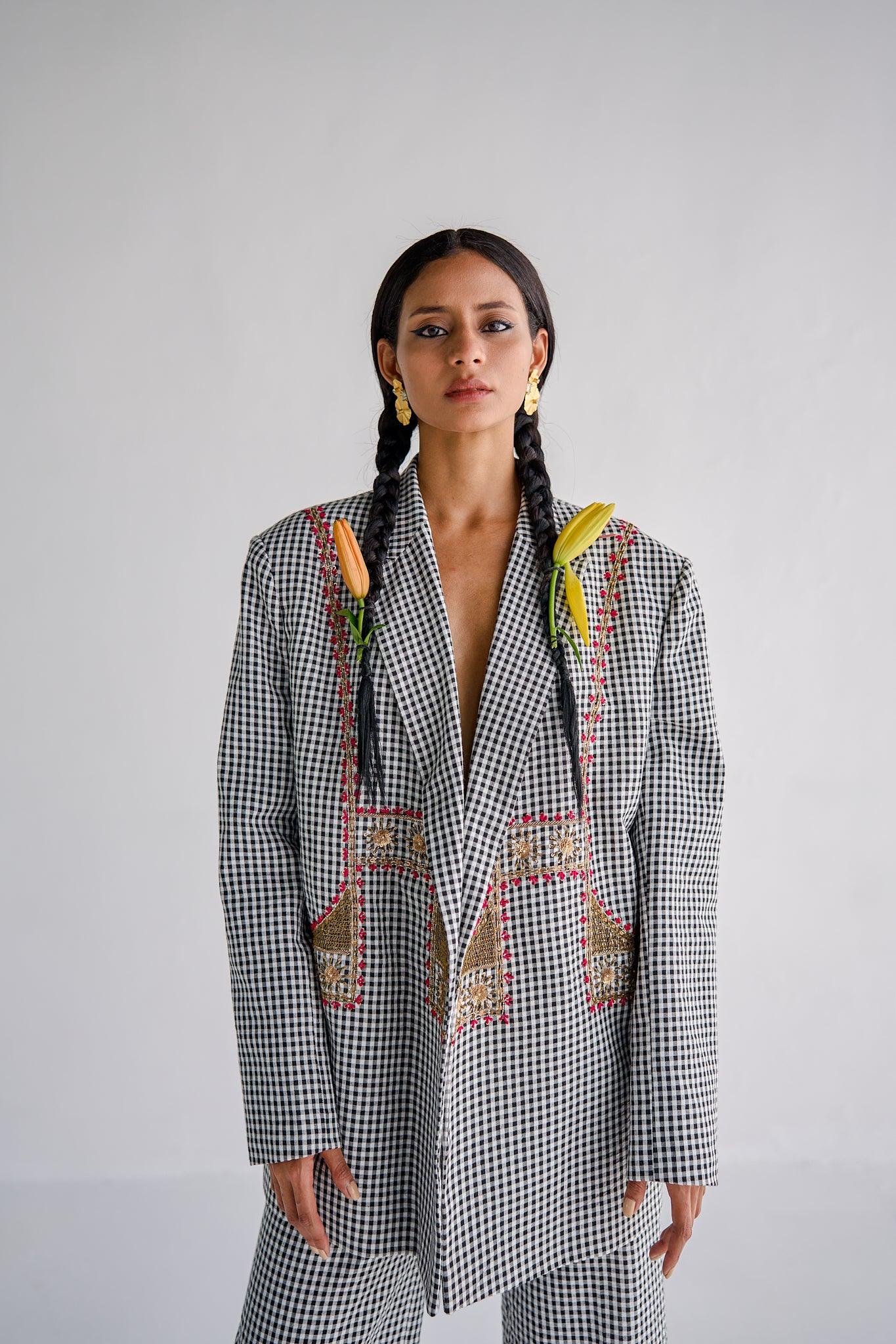 CHECK BLAZER PANT SET - Esha Arora