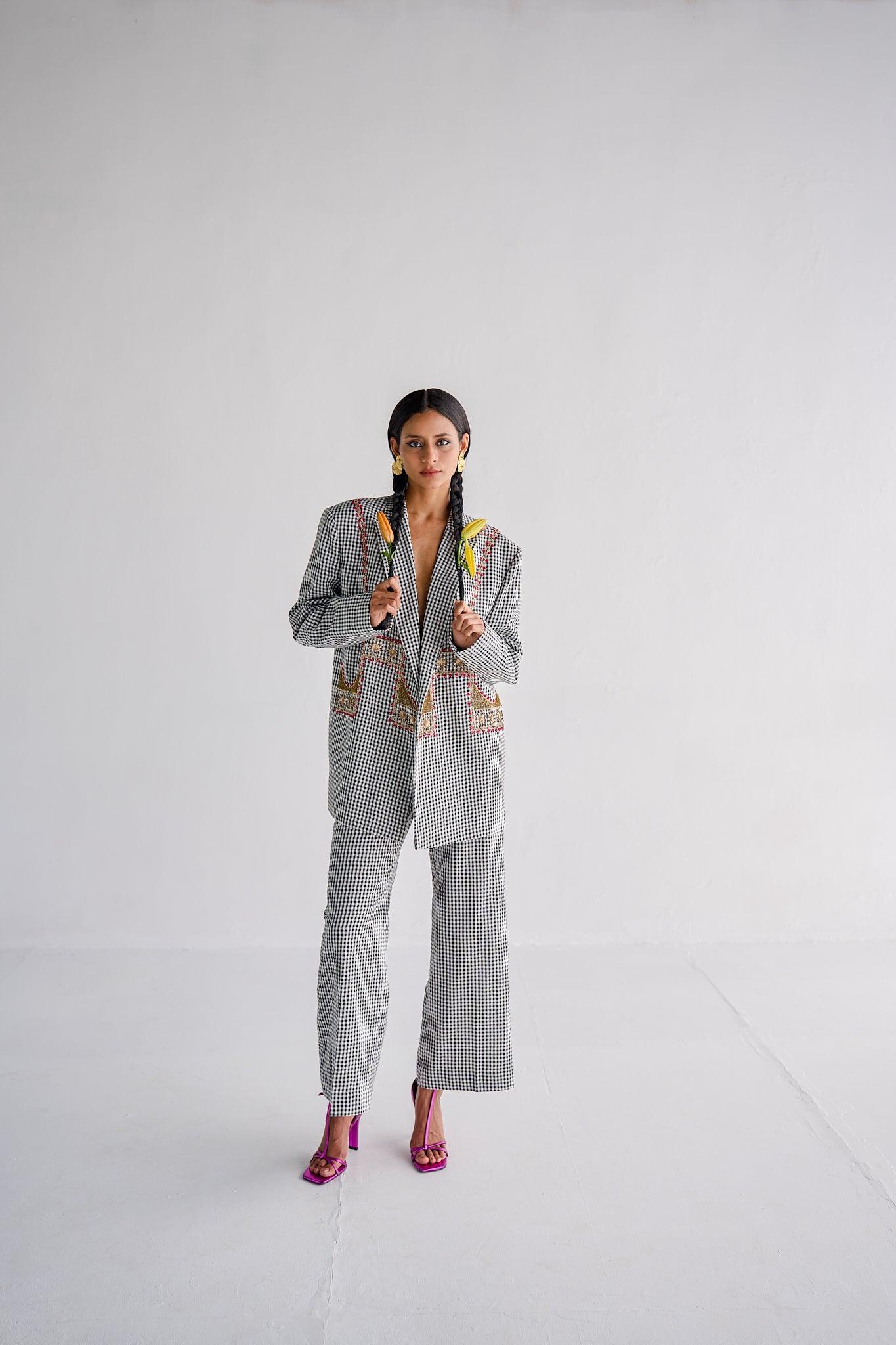 CHECK BLAZER PANT SET - Esha Arora
