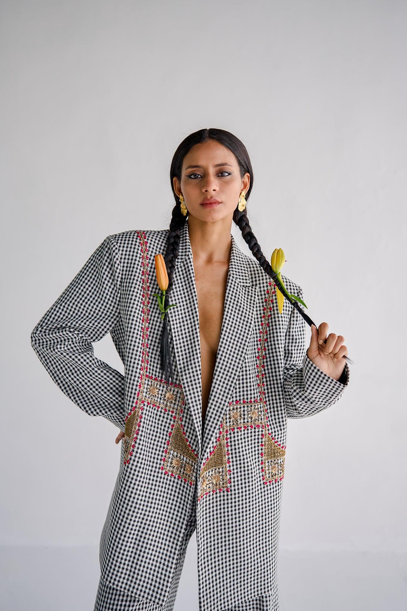 CHECK BLAZER PANT SET - Esha Arora