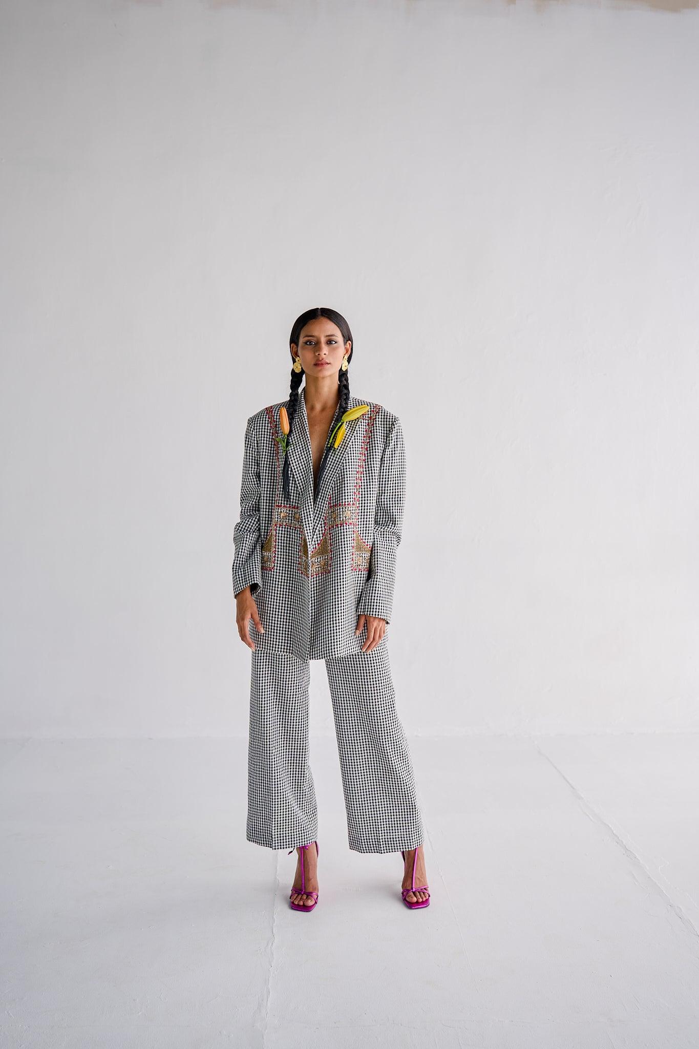CHECK BLAZER PANT SET - Esha Arora