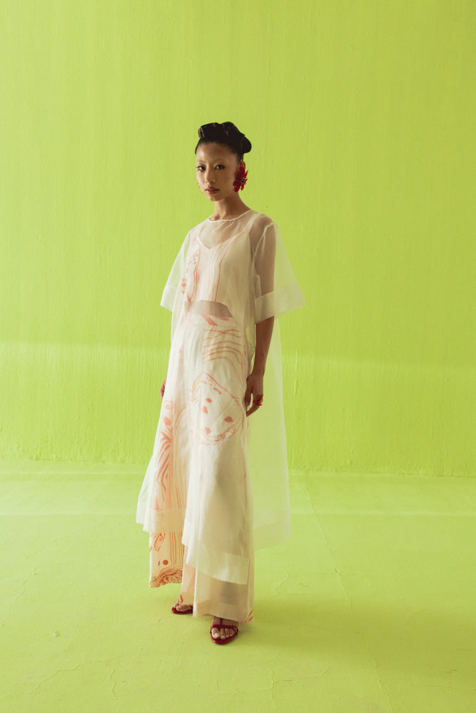CREAM COORD WITH SHEER OVERLAY - coord set