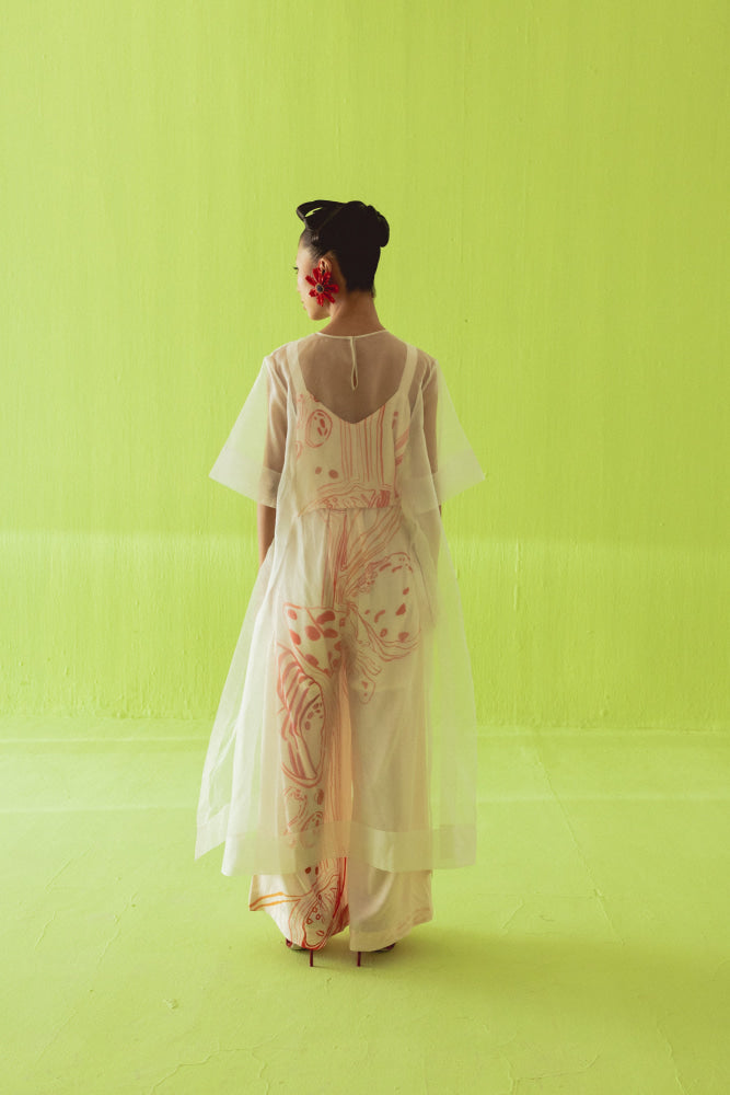 CREAM COORD WITH SHEER OVERLAY - coord set