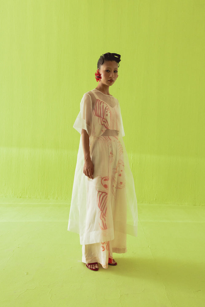 CREAM COORD WITH SHEER OVERLAY - coord set