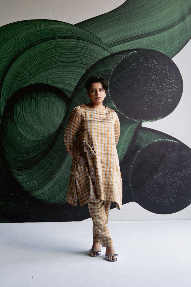 Gold Check Kurta set - XS - kurta set