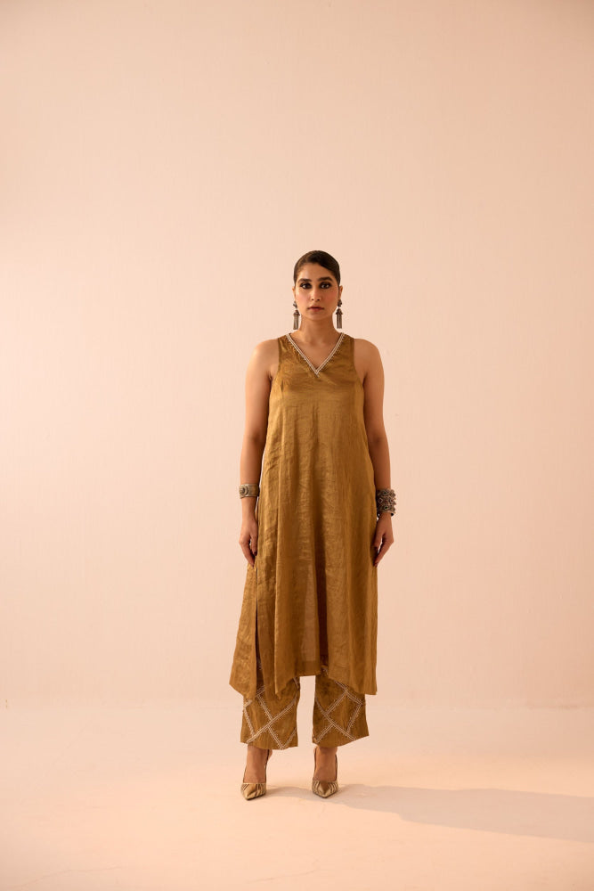 GOLD TISSUE KURTA SET - kurta set