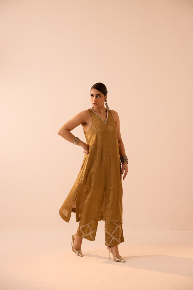 GOLD TISSUE KURTA SET - kurta set
