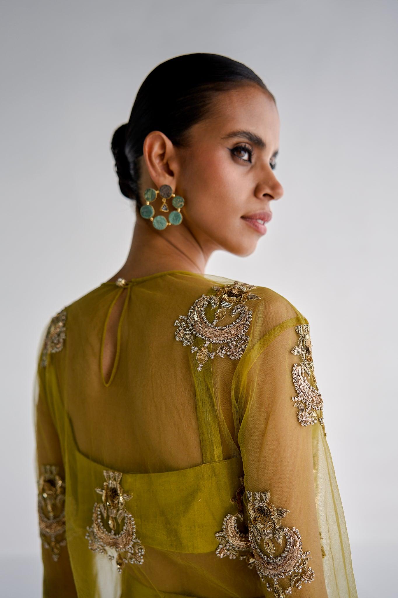 LIME GREEN NET SUIT - Esha Arora
