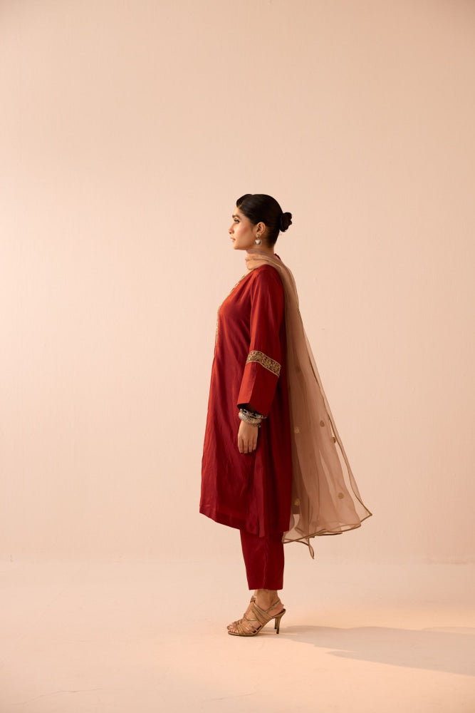 MAROON A LINE KURTA SET - kurta set