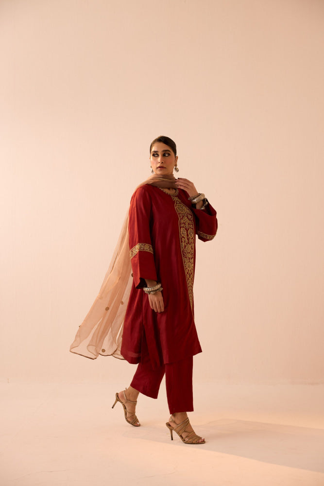 MAROON A LINE KURTA SET - kurta set