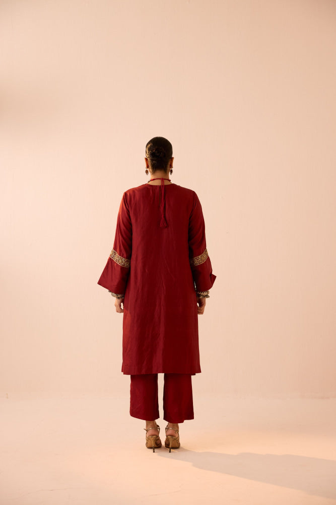 MAROON A LINE KURTA SET - kurta set