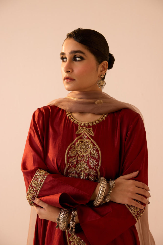 MAROON A LINE KURTA SET - XS - kurta set