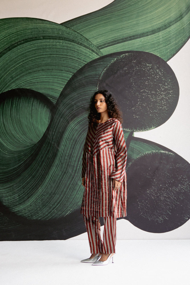 Maroon Stripes Kurta Set - kurta set