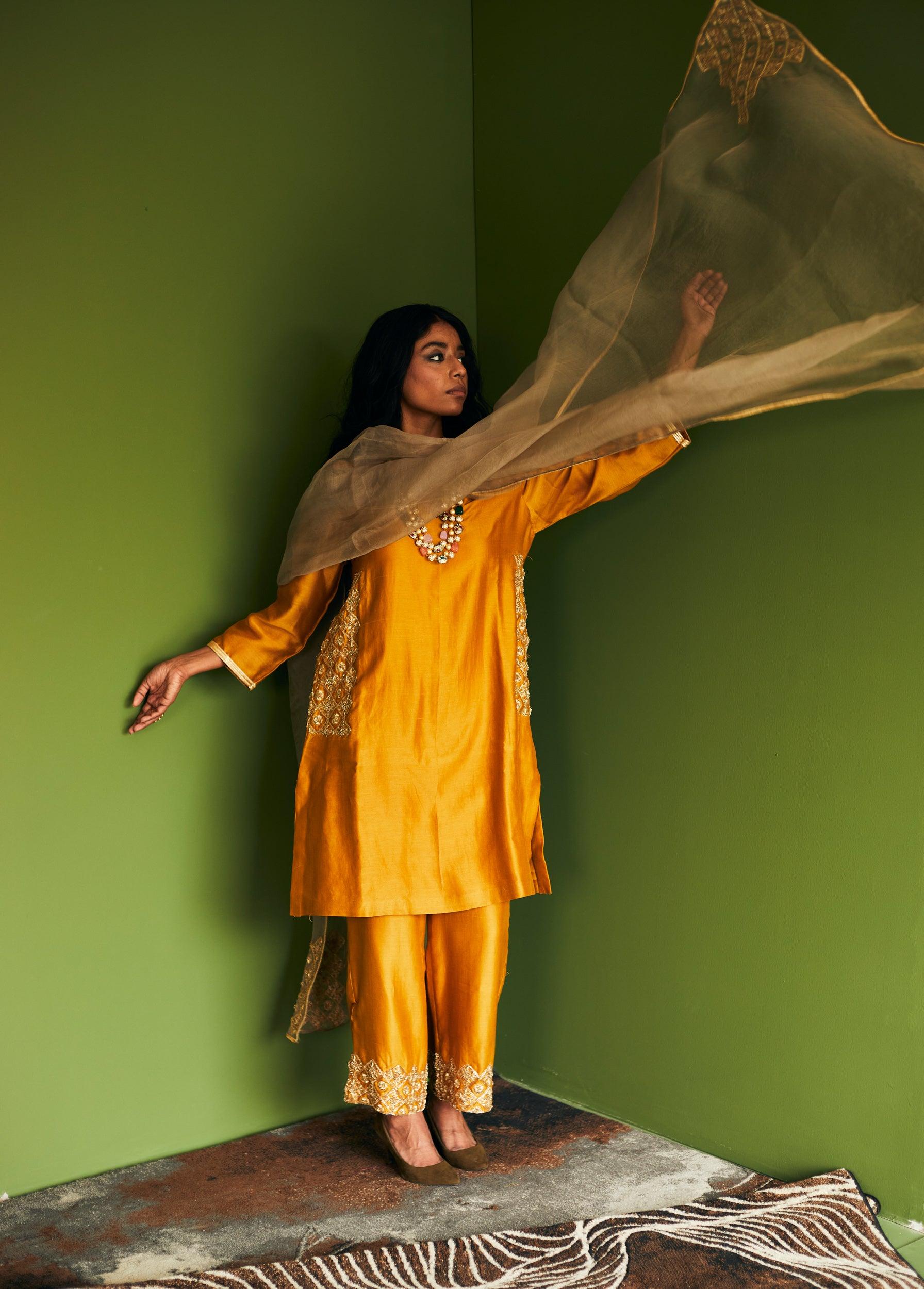 MUSTARD CHANDERI SUIT - Esha Arora