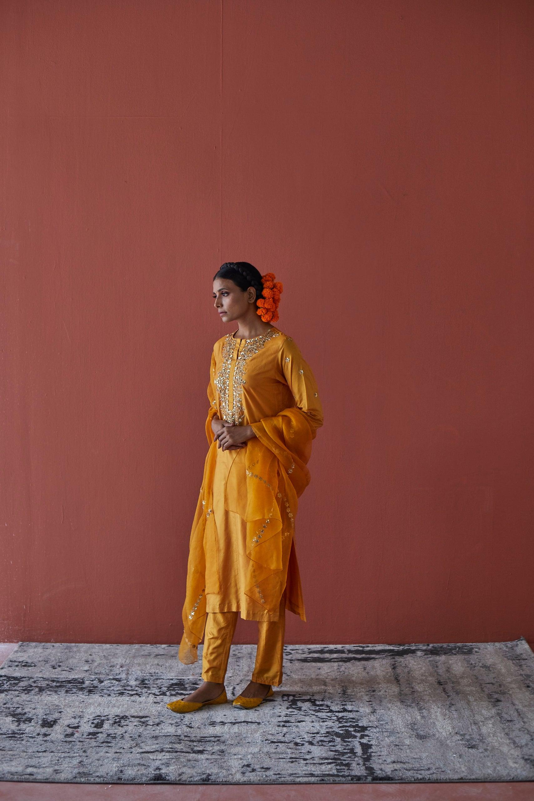 MUSTARD SILK SUIT - Esha Arora