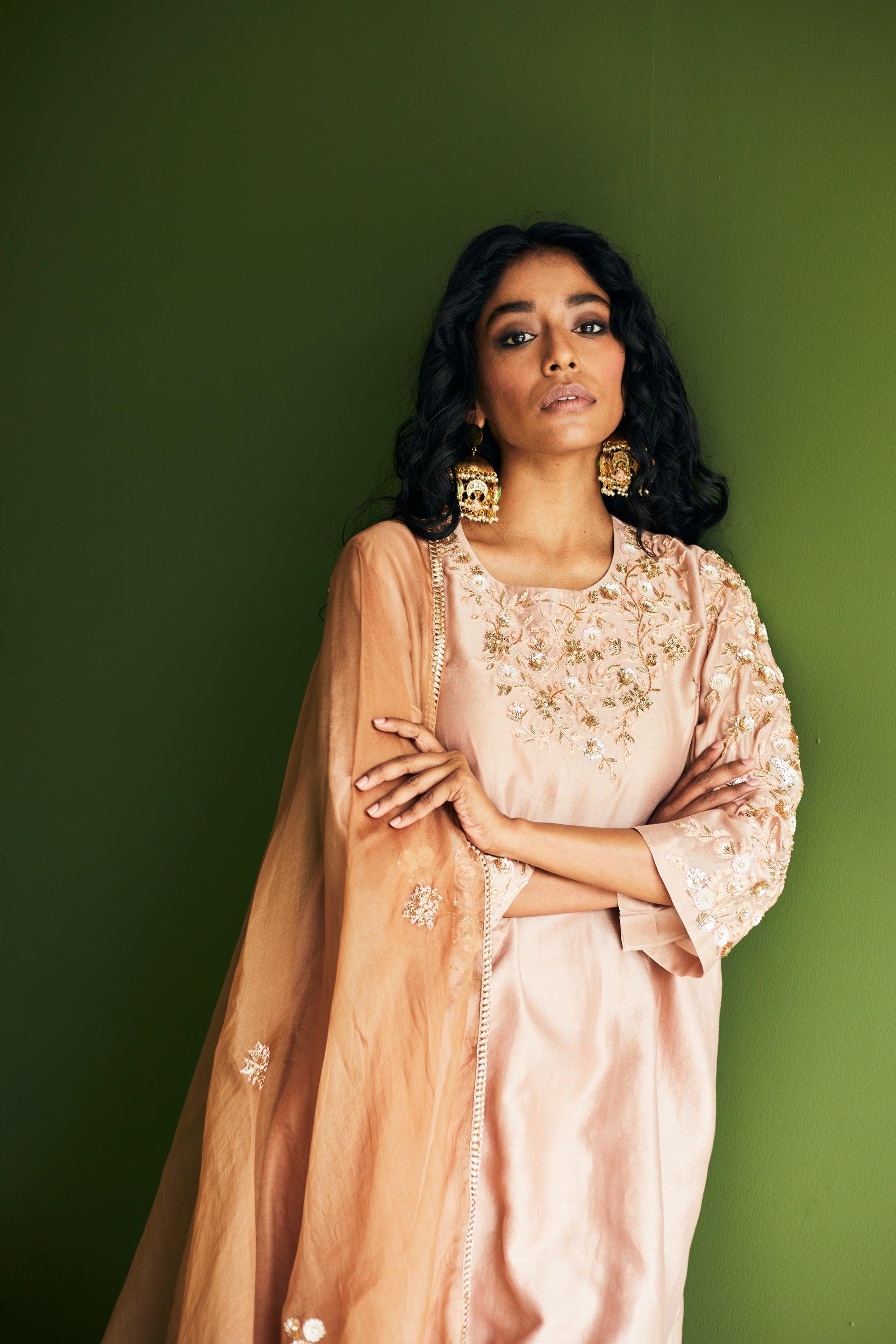 PEANUT TONE CHANDERI SUIT - Esha Arora