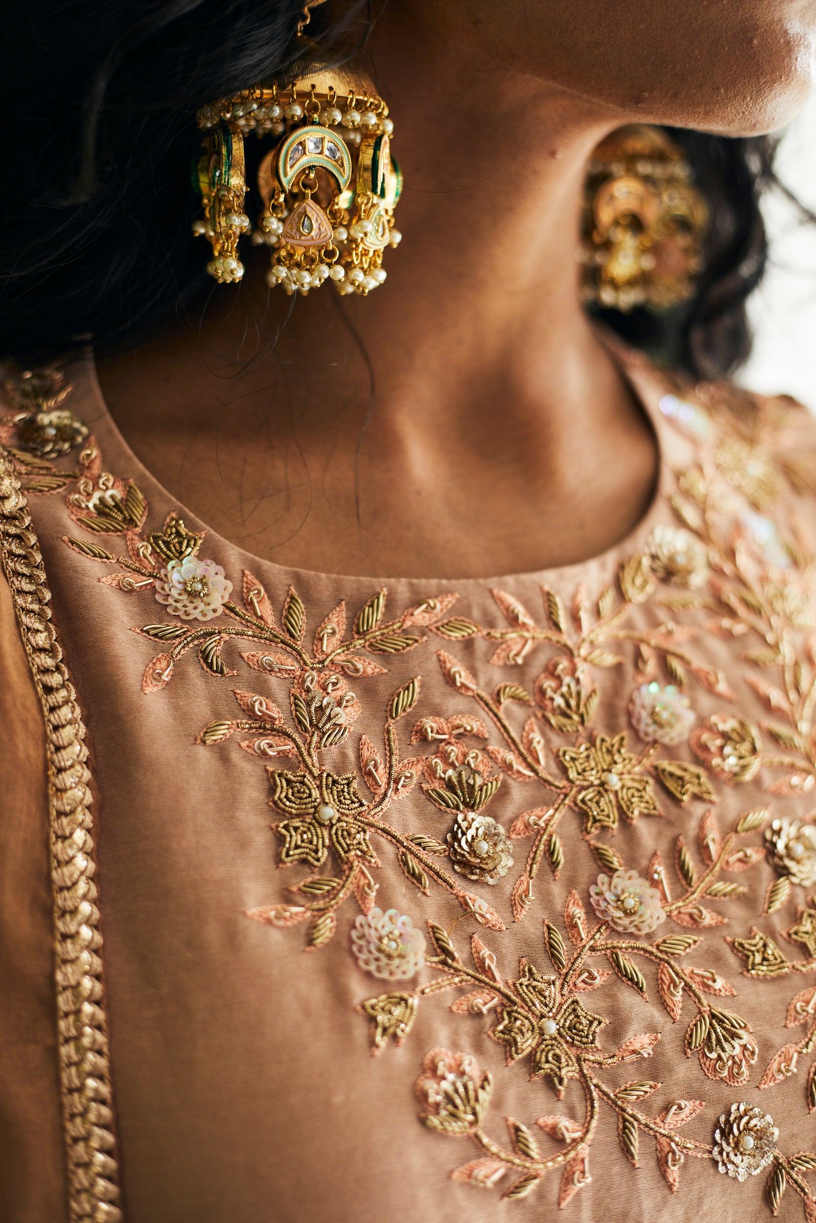 PEANUT TONE CHANDERI SUIT - Esha Arora