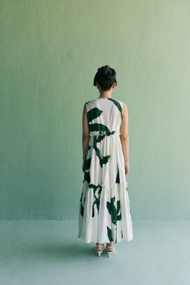 PRINTED GATHER DRESS - DRESS