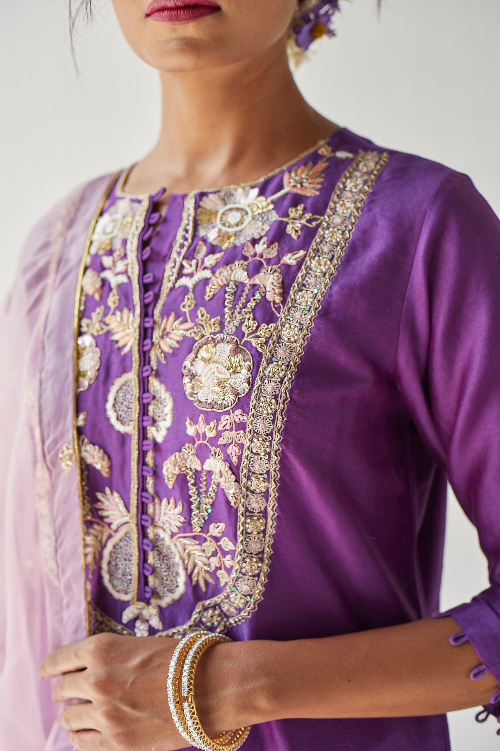PURPLE CHANDERI SUIT - Esha Arora