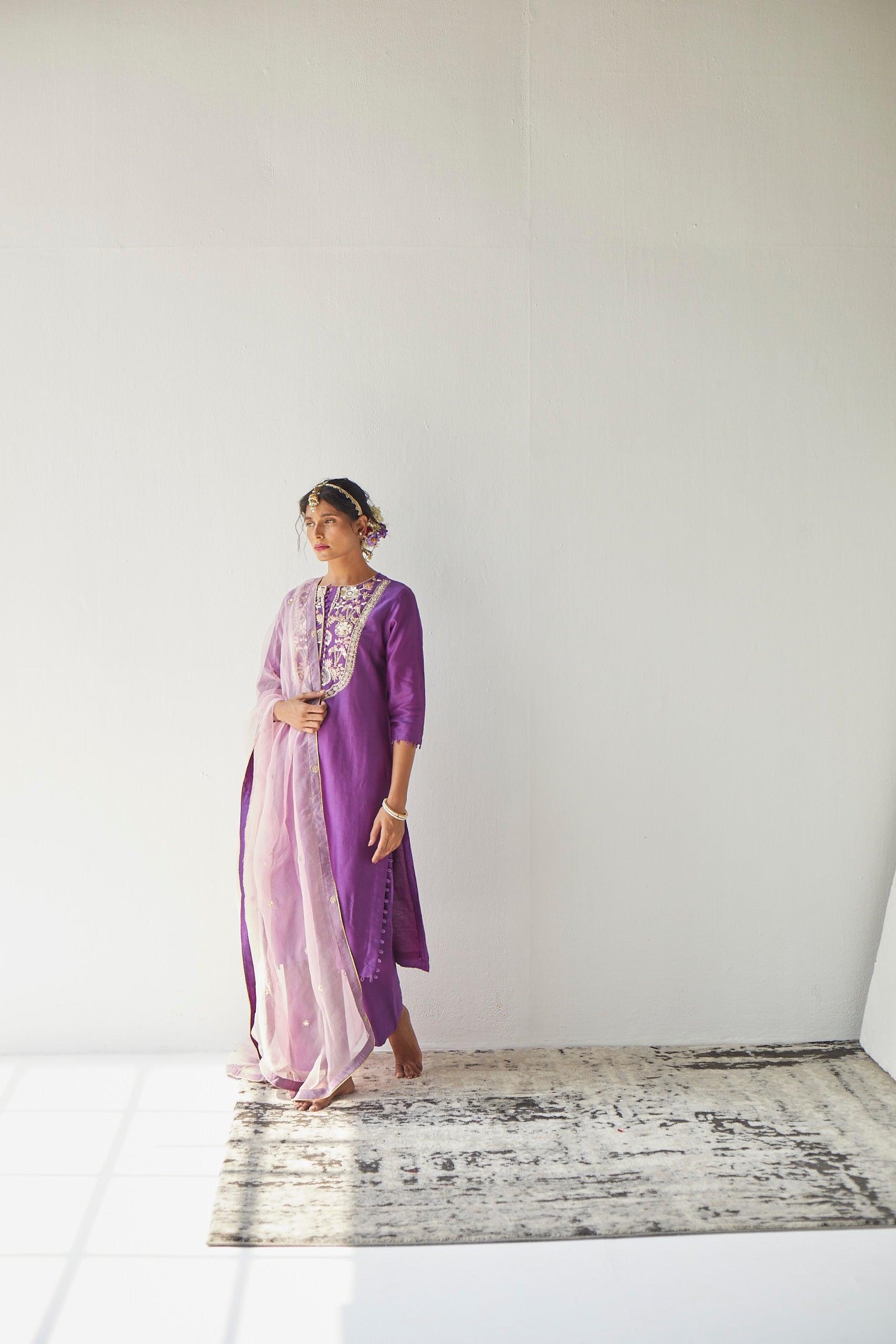 PURPLE CHANDERI SUIT - Esha Arora