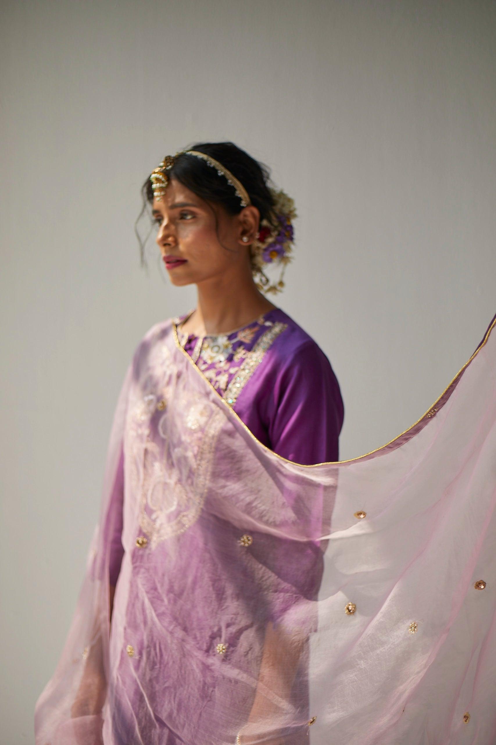 PURPLE CHANDERI SUIT - Esha Arora