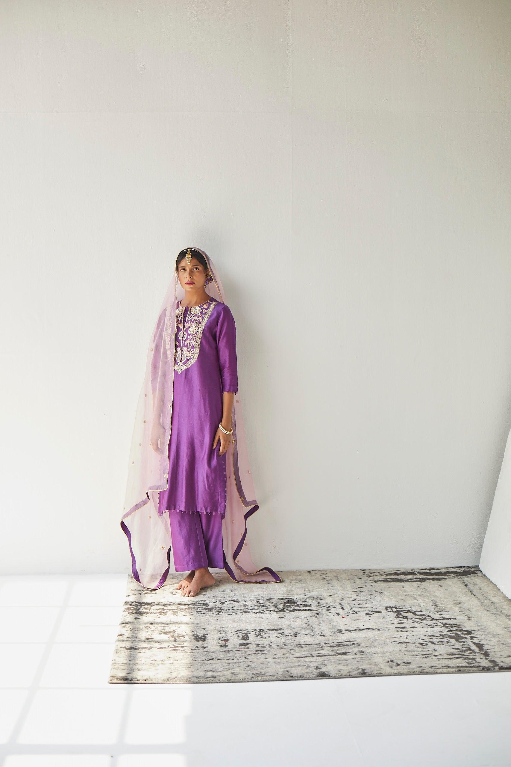 PURPLE CHANDERI SUIT - Esha Arora