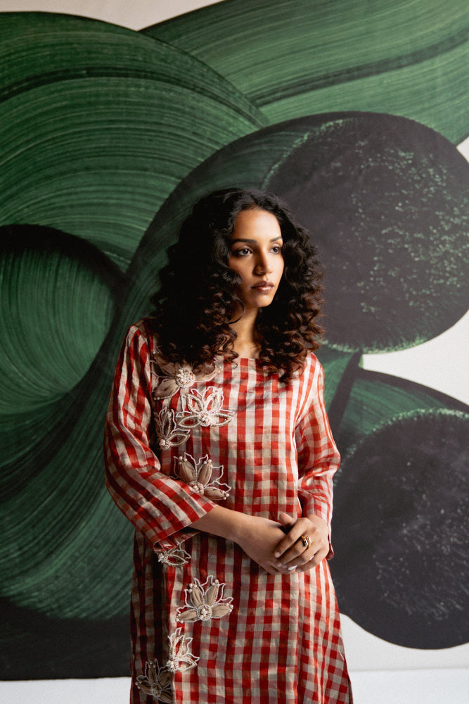 Red Check Kurta Set - XS - kurta set