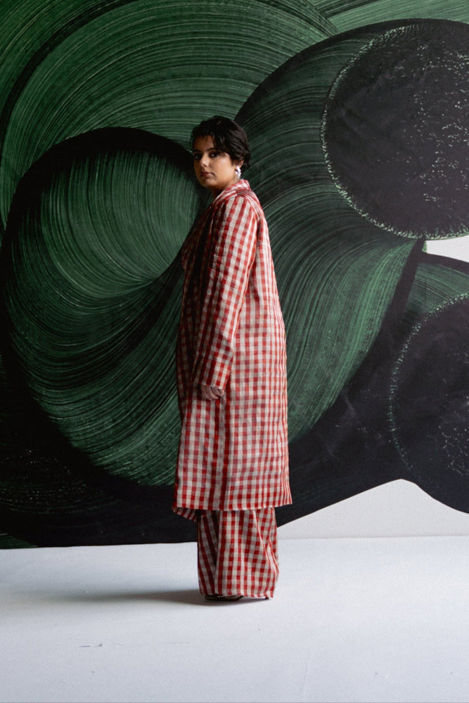 Red Check Trench Set - blazer set