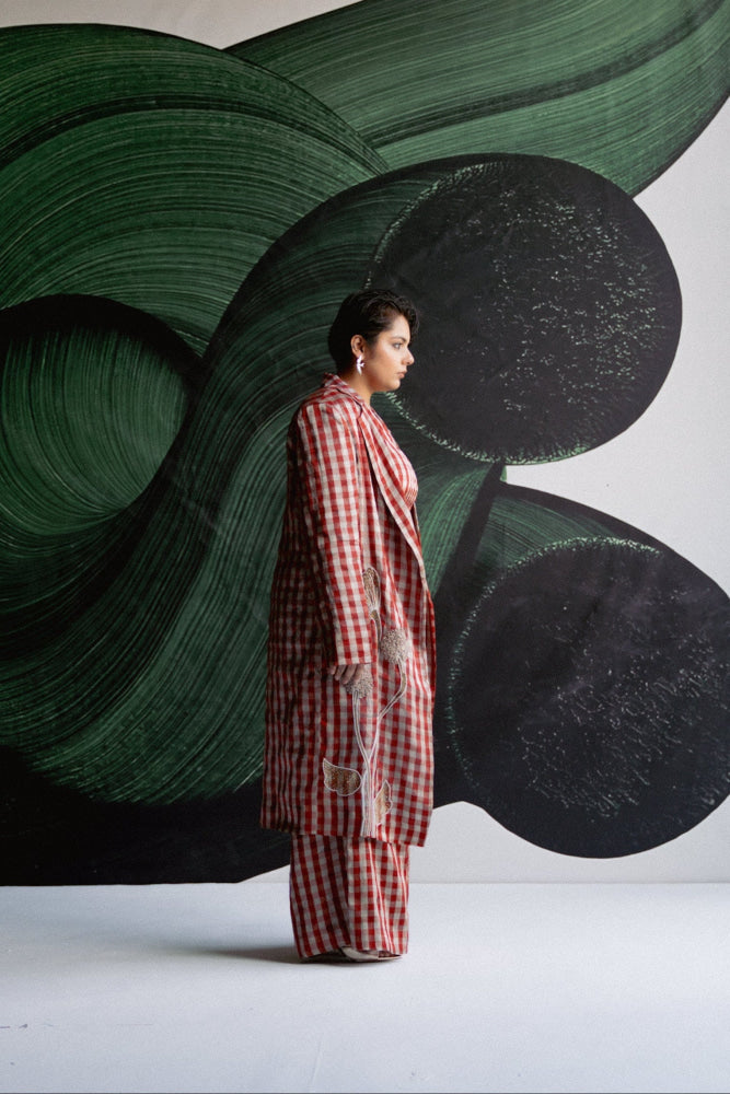 Red Check Trench Set - blazer set