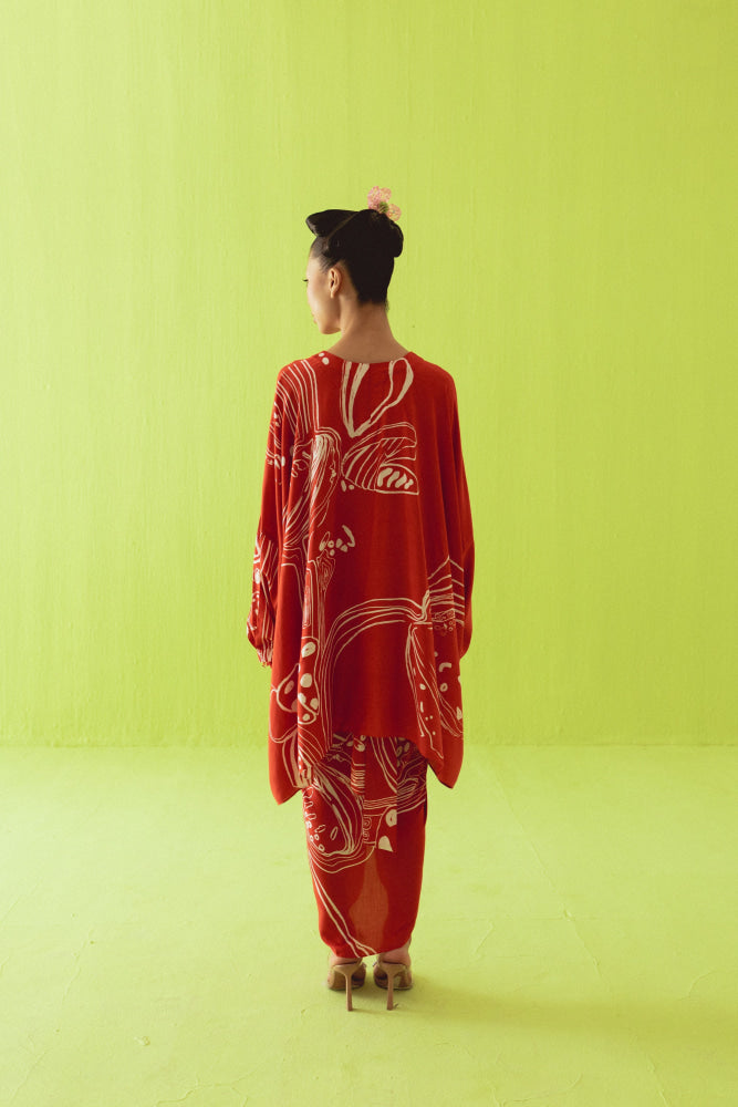 RED KAFTAN SKIRT - coord set