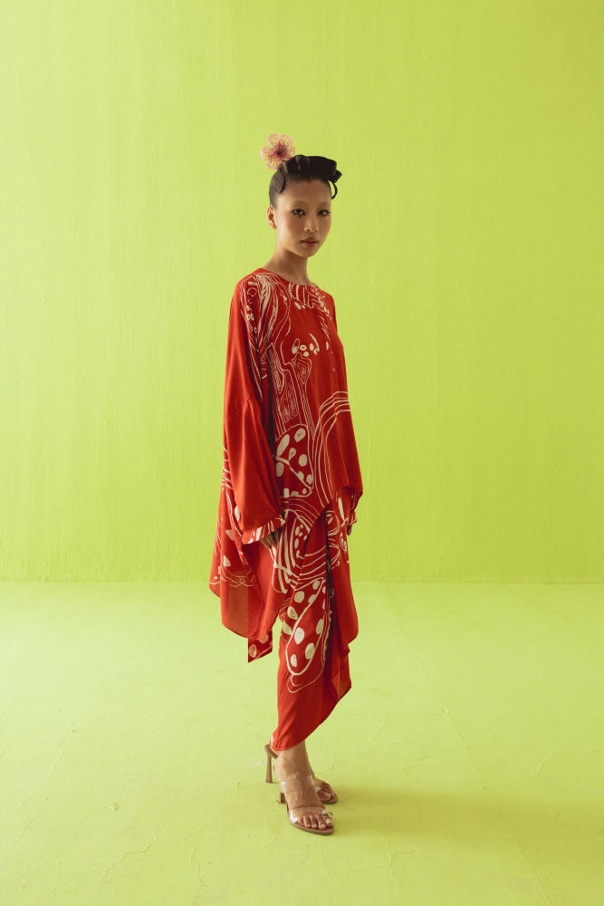 RED KAFTAN SKIRT - coord set