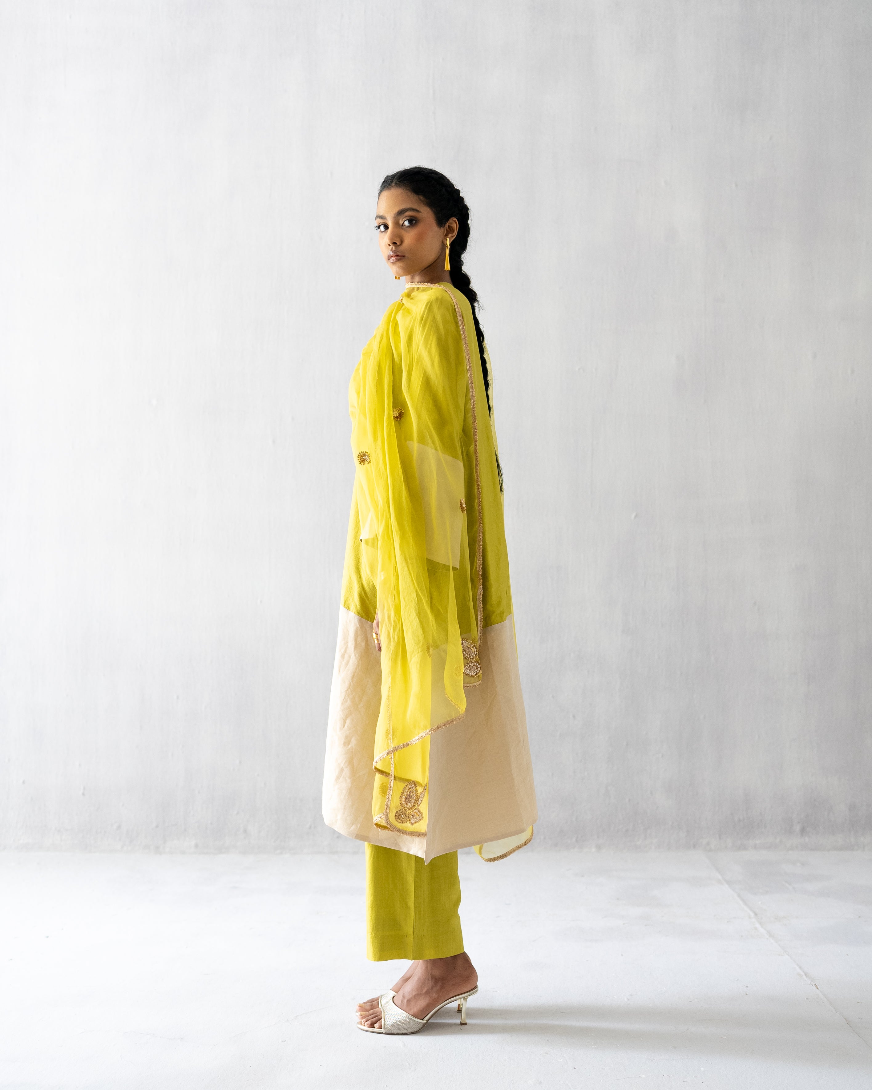Lime green  A line tissue suit